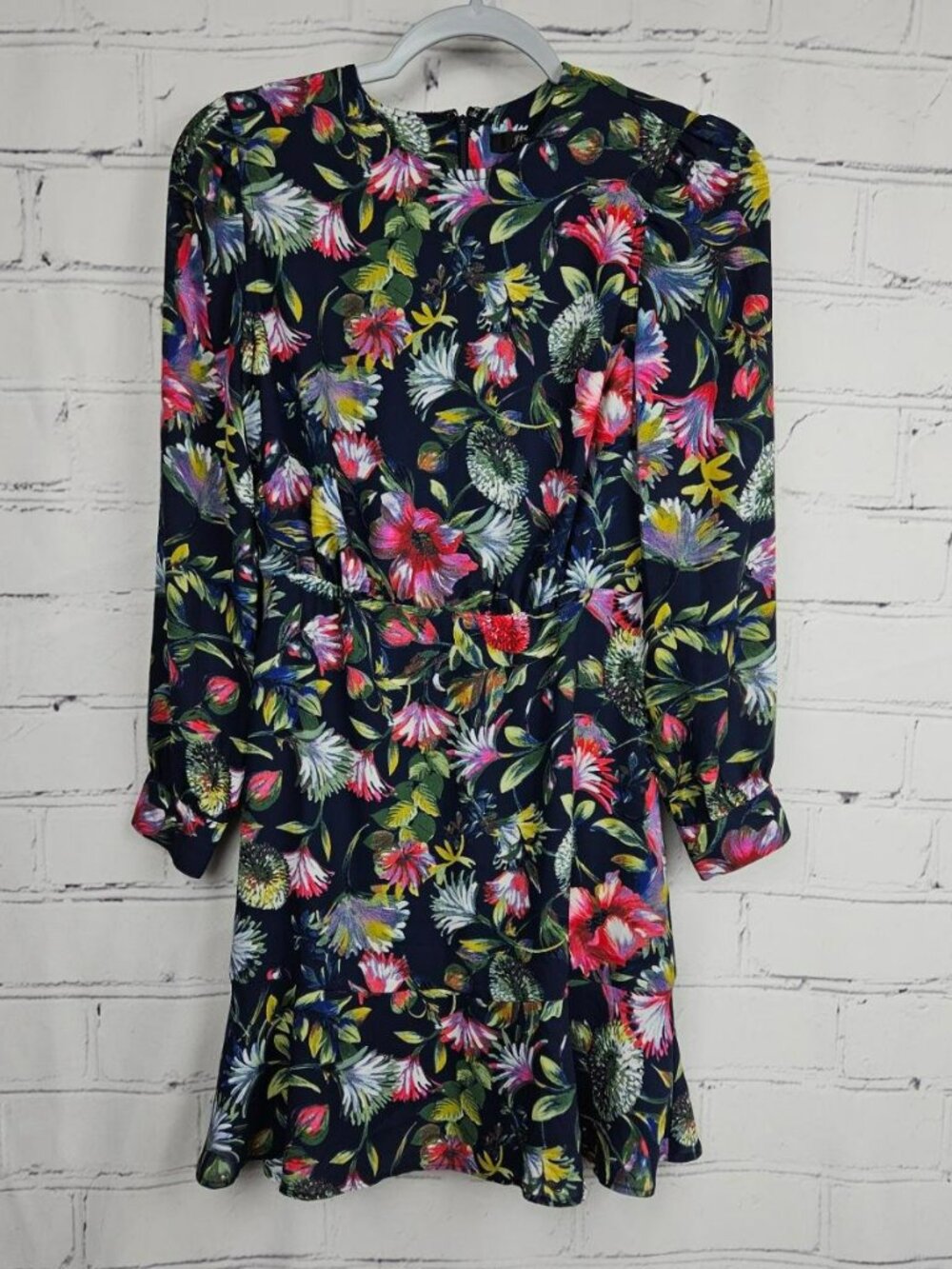 J.Crew Floral Print Dress Long Sleeve Navy Women 00 Knee Length Cottage Country